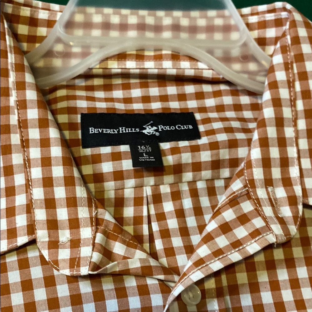 Beverly Hills Polo Club Brown and White Gingham Casual Shirt